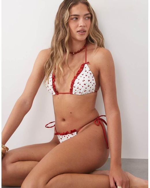 Going Somewhere Green Cherry Print Triangle Bikini Top
