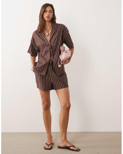 4th & Reckless Green Cotton Blend Oversized Tie Front Detail Beach Shirt Co-Ord