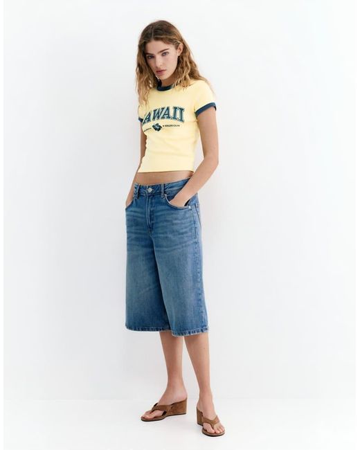 Pull&Bear Blue Ribbed T-shirt With Graphic