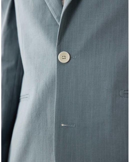 ASOS Blue 100% Cotton Linen Look Slim Suit Jacket for men