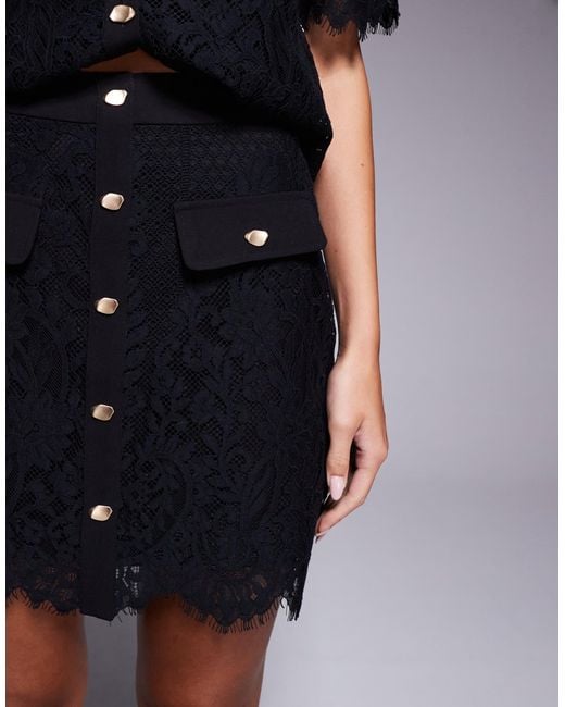 Forever New Blue Lola Lace Button Detail Mini Skirt