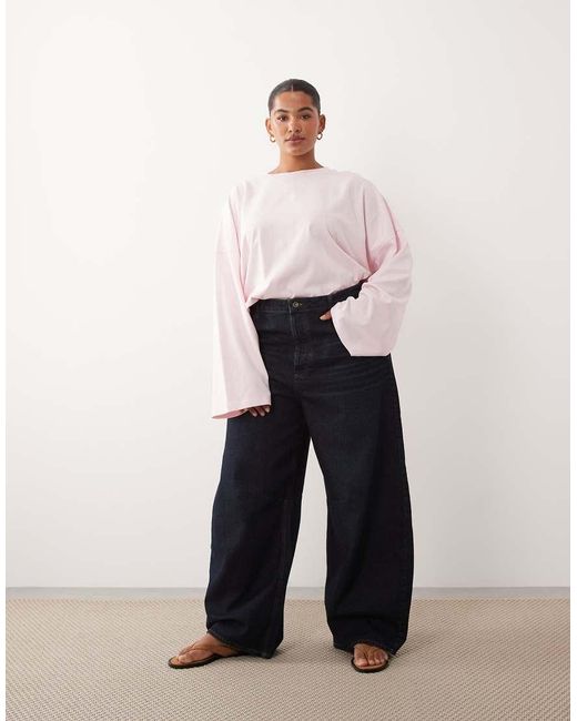 ARRANGE Pink Curve Cotton Oversized Long Sleeve T-shirt