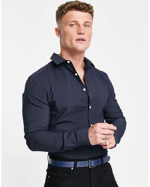 ASOS Blue Stretch Slim Fit Work Shirt for men