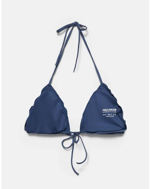 Pull&Bear Blue Ruffled Triangle Bikini Top