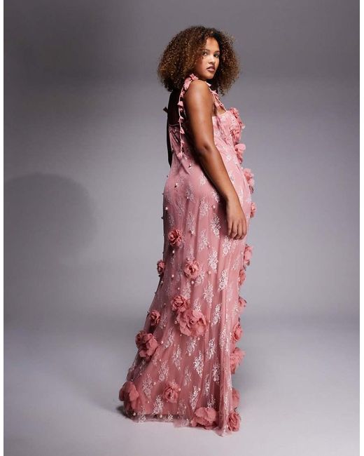ASOS Red Curve 3D Floral Embellished Lace Maxi Dress