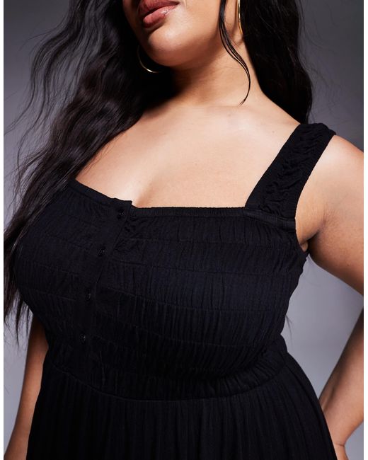ASOS Black Asos Design Curve Ruched Square Neck Tiered Maxi Dress With Lace Inserts