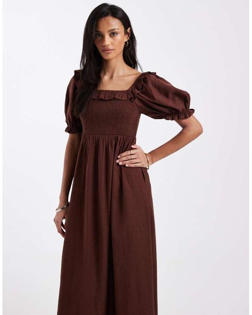 New Look Shirred Frill Trim Midi Dress