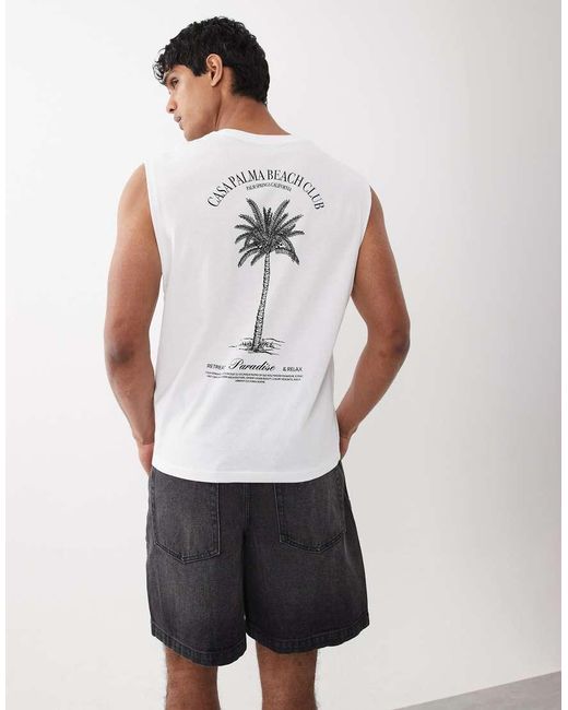 Jack & Jones White Palm Print Backprint Singlet for men