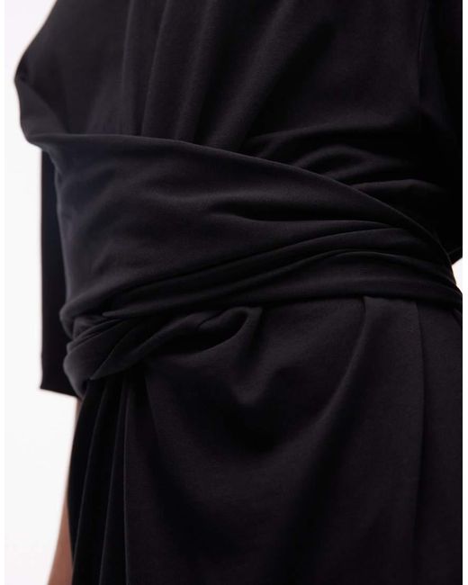 ARKET Black Cotton Blend Half Sleeve Wrap Waist Midaxi Dress