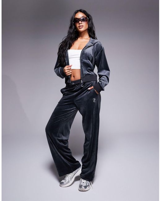 Exclusivité asos - - sweat à capuche décontracté zippé en velours - anthracite Juicy Couture en coloris Blue