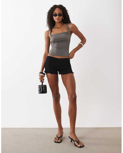 Motel Gray Adila Ruched Square Neck Cami Top