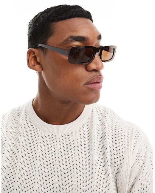ASOS White Metal Rectangle Sunglasses for men