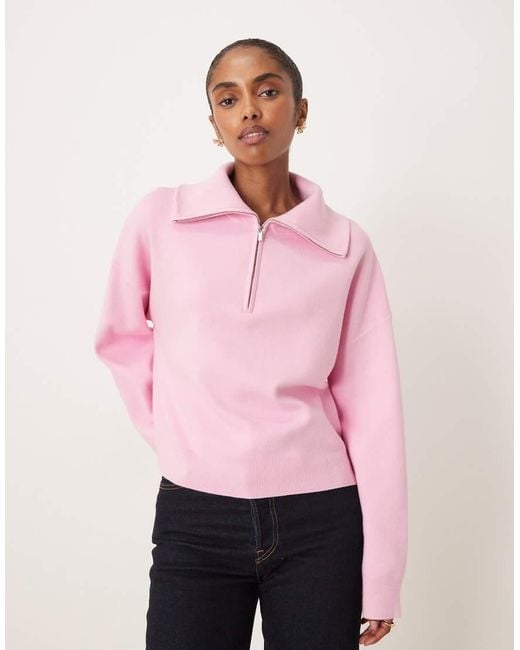 Mango Pink Quarter Zip Polo Jumper