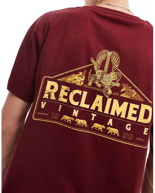 T-shirt oversize color bordeaux con stampa del logo e leopardo sul retro di Reclaimed (vintage) in Red da Uomo