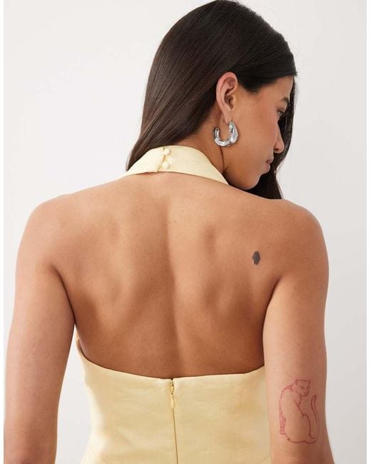 Forever New Natural Linen Mix Halter Neck Mini Dress