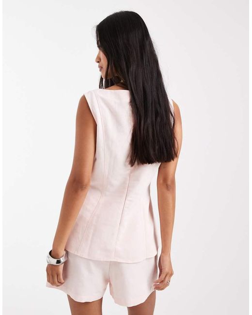 ASOS Top Vmet Linnenlook En Lange Pasvorm in het White
