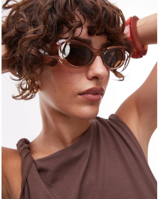 Mango Brown Slim Oval Sunglasses