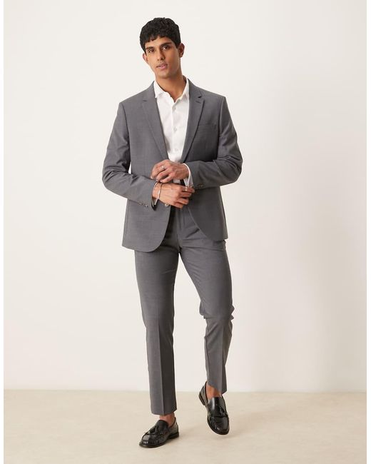 Chaqueta De Traje De Corte Slim De Tejido Ligero De Lana Peinada Lavable De ASOS de hombre de color Gray