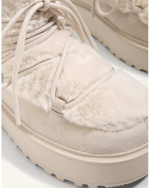 Oysho Natural Faux-fur And Split-leather Lace-up Boots