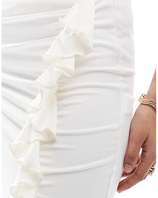 New Look White Ruffle Split Midi Skirt