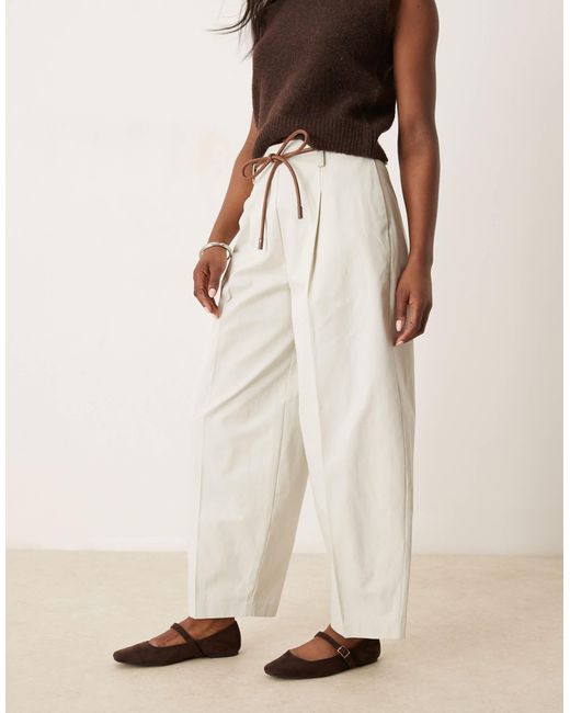 ASOS Natural Tailored Extreme Barrel Trousers With Pleat Detail