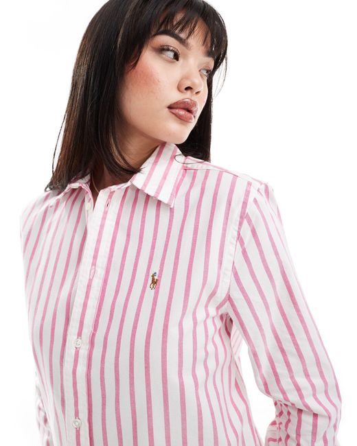 Camicia oxford a righe con logo di Polo Ralph Lauren in Pink