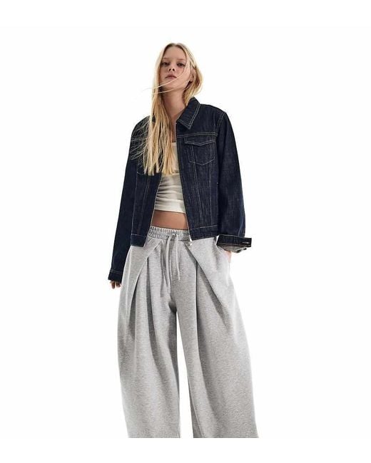 Bershka Blue Petite Neoprene Effect Wide-leg Trousers With Stoppers