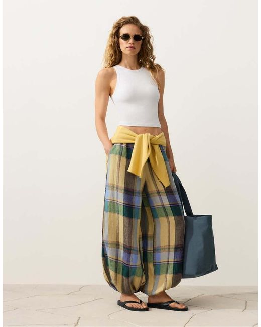 Oysho White 100% Linen Bloomer Trousers