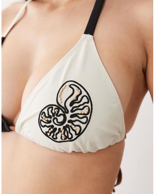ASOS Natural Fuller Bust Cornelia Positano High Apex Triangle Bikini Top With Embroidery Detail