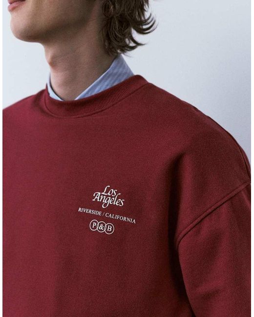 Pull&Bear Red Round Neck Sweatshirt for men
