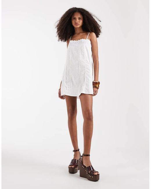 Motel White Yoshiko Brodierie Trim Mini Dress