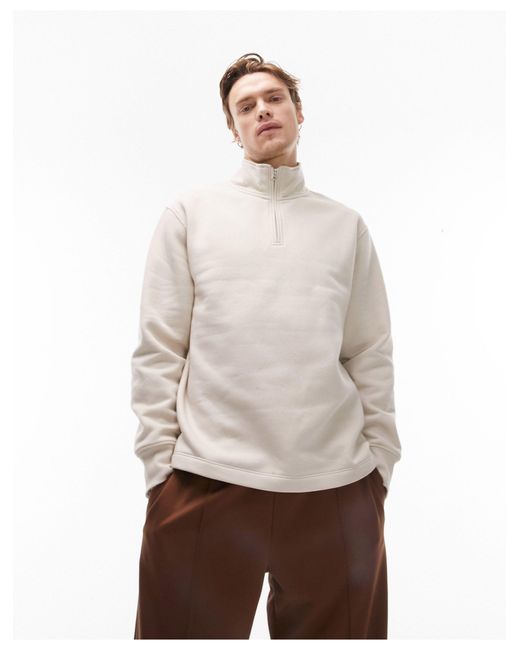 TOPMAN 1 4 Zip Sweatshirt in Natural for Men Lyst UK