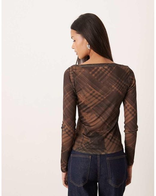 ASOS Blue Gauzy Mesh Check Scoop Neck Top