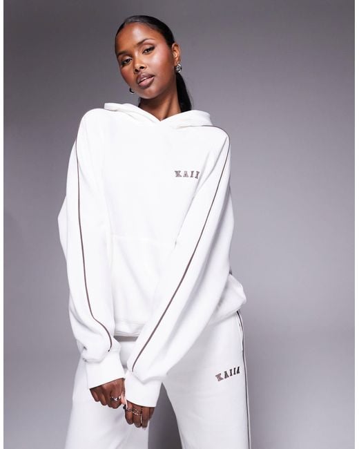 Kaiia Gray Cotton Rich Embroidered Logo Side Stripe Oversized Hoodie