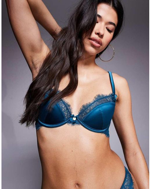 Boux Avenue Blue Satin Boost Plunge Bra