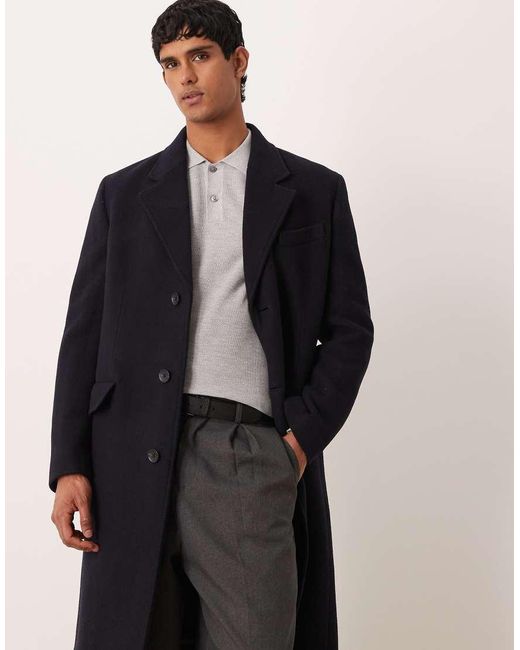Mango Black Wool Mix Long Line Coat for men