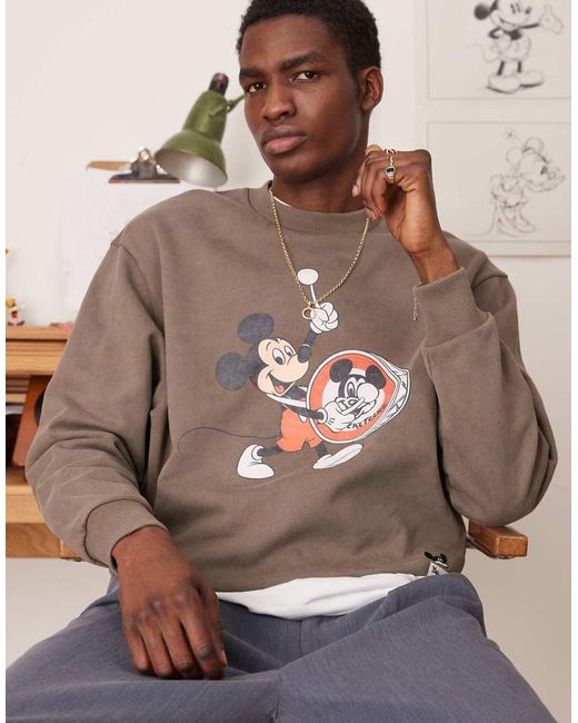 ASOS Brown Disney Unisex Oversized Heavyweight Sweatshirt With Mickey Mouse Prints