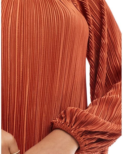ASOS Red Modesty Plisse Wrap Neck Long Sleeve Maxi Dress