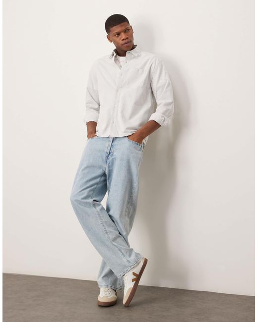 Abercrombie & Fitch – langärmliges cropped-leinenhemd in White für Herren