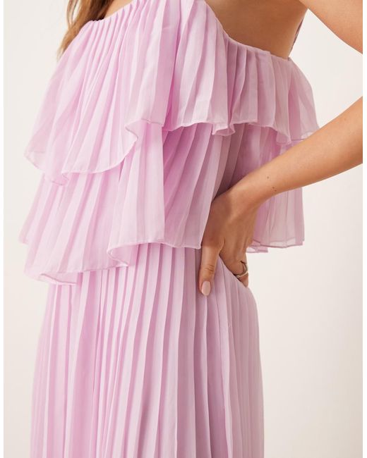 Vila Pink Pleated Ruffle Layer Cami Maxi Dress