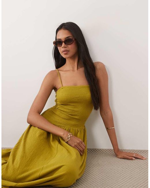 ASOS Green Crinkle Cami Tie Back Midi Dress With Asym Waist