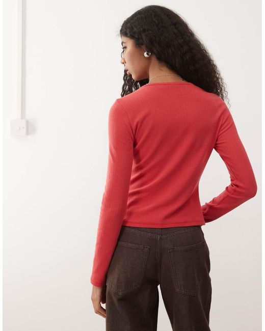 Collusion Red Fitted Pointelle Cardigan