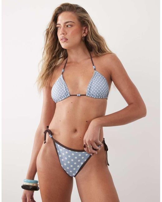 Going Somewhere Green Polka Dot Triangle Bikini Top With Contrast Trim