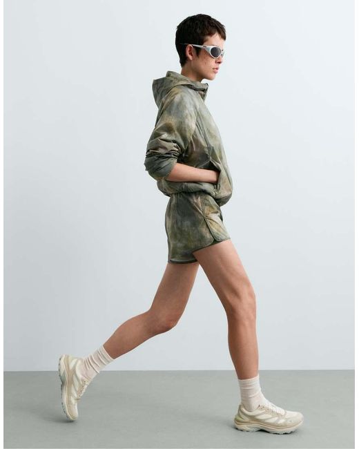 Oysho Green Printed Mid Rise 2-In-1 Technical Shorts