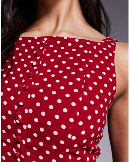 Kaiia Red Exclusive High Square Neck Button Up Dropped Waist Maxi Dress
