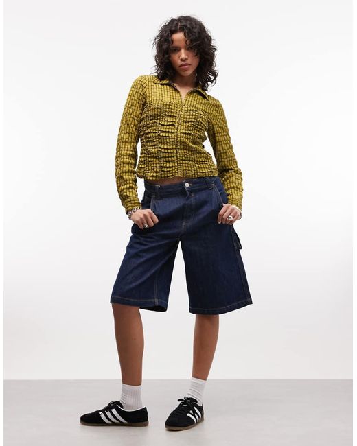 Collusion Green Shirred Fitted Shirt