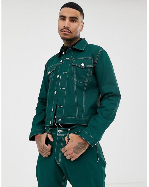 Kings Of Indigo Green Organic Contrast Stitching Denim Jacket for men