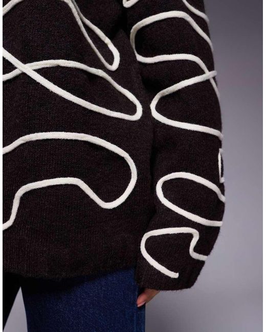 Kaiia Black Exclusive Wool Feel Crew Neck Abstract Stitch Jumper