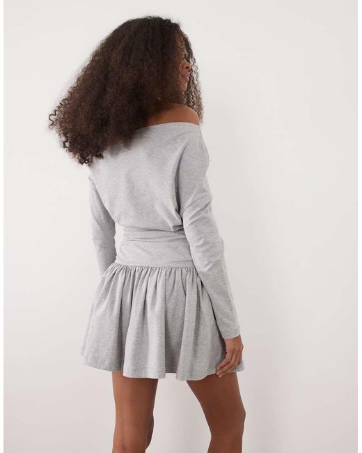ASOS Gray Long Sleeve With With Full Skirt Mini Dress