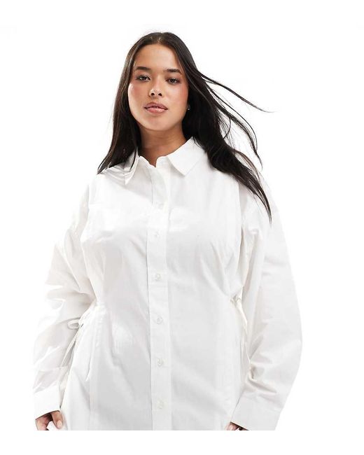 ASOS White Asos Design Curve Long Line Shirt With Tie Side Detail